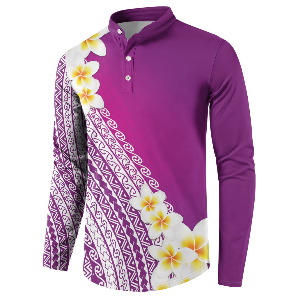 Tahiti Plumeria Tribal Pattern Button Sweatshirt Wave Style Purple LT05 - Polynesian Pride