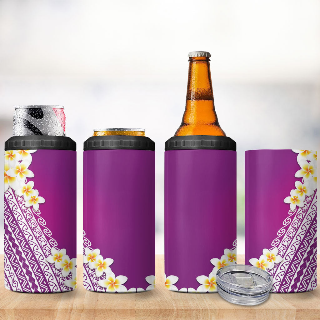 Tahiti Plumeria Tribal Pattern 4 in 1 Can Cooler Tumbler Wave Style Purple LT05 - Polynesian Pride