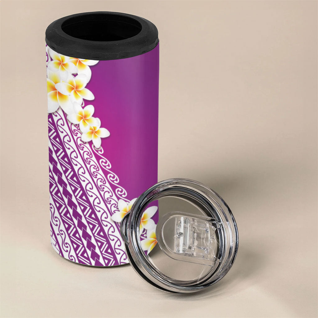 Tahiti Plumeria Tribal Pattern 4 in 1 Can Cooler Tumbler Wave Style Purple LT05 - Polynesian Pride