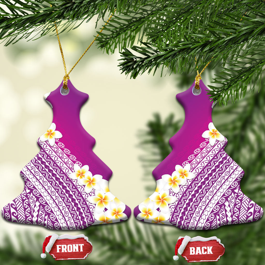 Tahiti Plumeria Tribal Pattern Ceramic Ornament Wave Style Purple