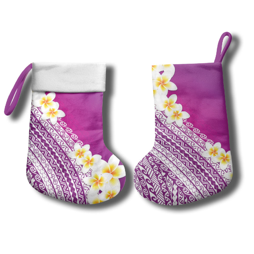 Tahiti Plumeria Tribal Pattern Christmas Stocking Wave Style Purple