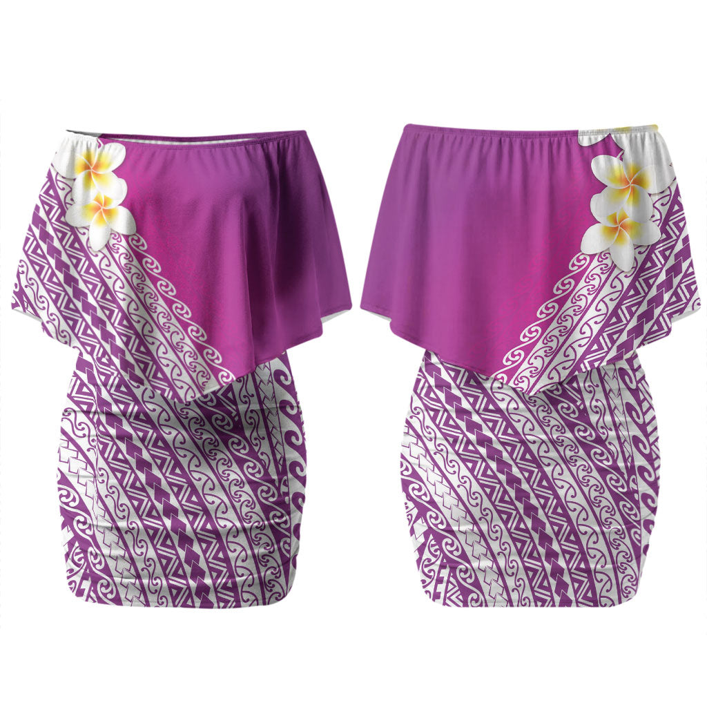 Tahiti Plumeria Tribal Pattern Couples Matching Off Shoulder Short Dress and Hawaiian Shirt Wave Style Purple LT05 - Polynesian Pride