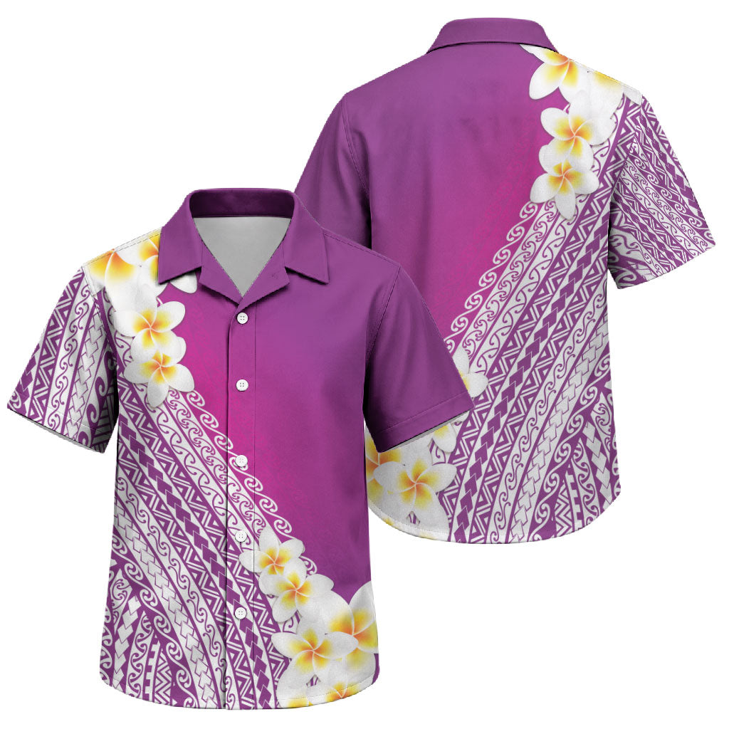 Tahiti Plumeria Tribal Pattern Family Matching Tank Maxi Dress and Hawaiian Shirt Wave Style Purple LT05 Son's Shirt Purple - Polynesian Pride