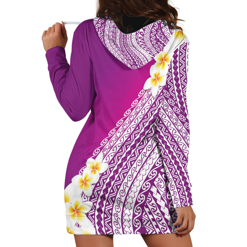 Tahiti Plumeria Tribal Pattern Hoodie Dress Wave Style Purple LT05 - Polynesian Pride