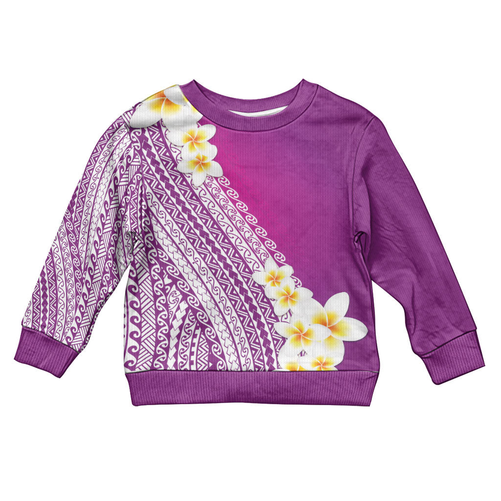 Tahiti Plumeria Tribal Pattern Kid Ugly Christmas Sweater Wave Style Purple LT05 Kid Purple - Polynesian Pride