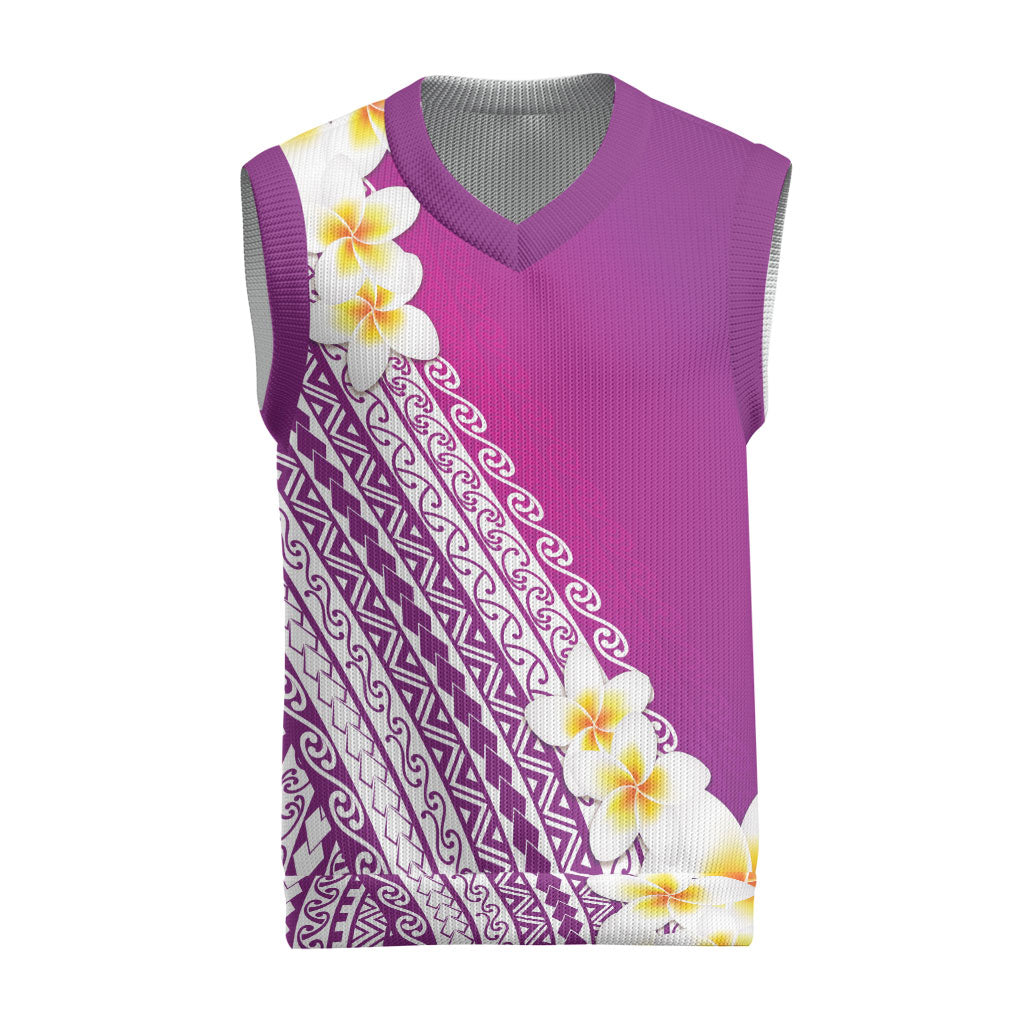 Tahiti Plumeria Tribal Pattern Christmas Knitted V-Neck Vest Wave Style Purple LT05 Purple - Polynesian Pride