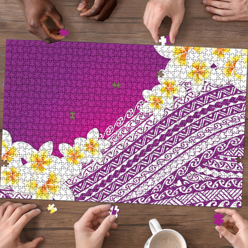 Tahiti Plumeria Tribal Pattern Puzzle Wave Style Purple LT05 - Polynesian Pride