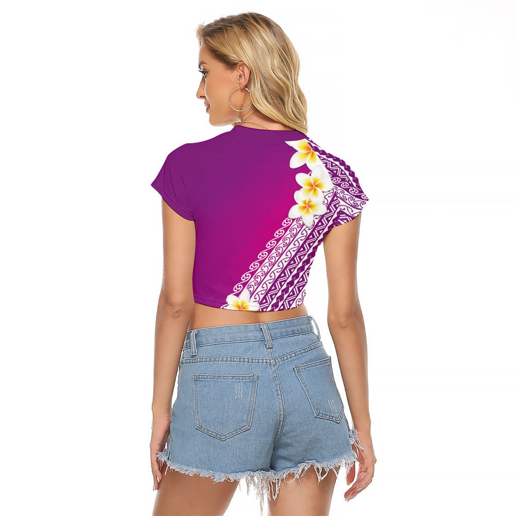 Tahiti Plumeria Tribal Pattern Raglan Cropped T Shirt Wave Style Purple LT05 - Polynesian Pride