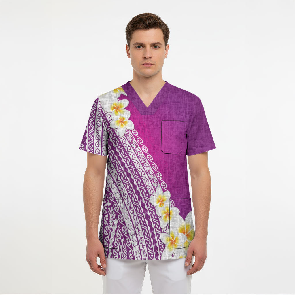 Tahiti Plumeria Tribal Pattern Scrub Top Wave Style Purple LT05 - Polynesian Pride