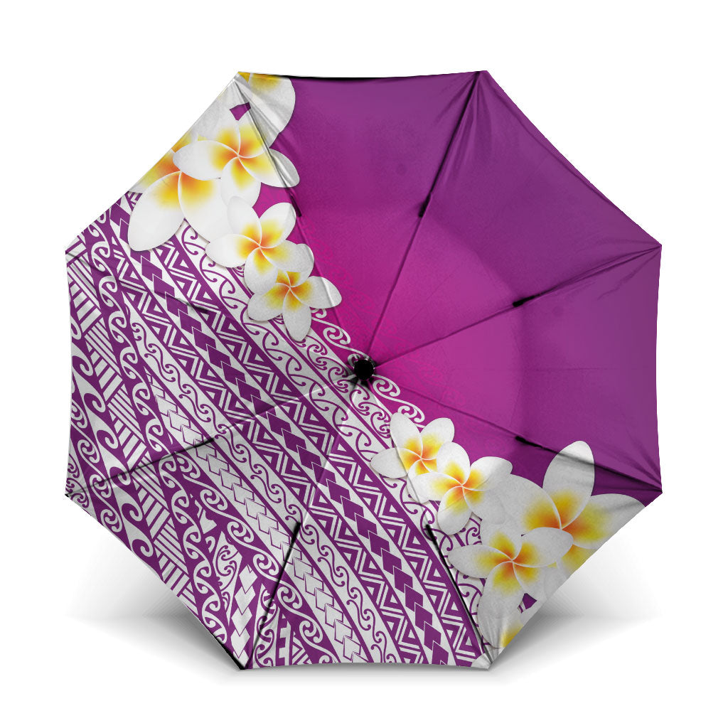 Tahiti Plumeria Tribal Pattern Umbrella Wave Style Purple