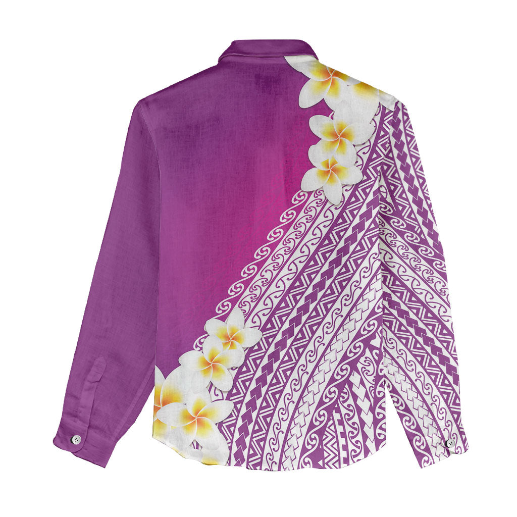 Tahiti Plumeria Tribal Pattern Women Casual Shirt Wave Style Purple LT05 - Polynesian Pride