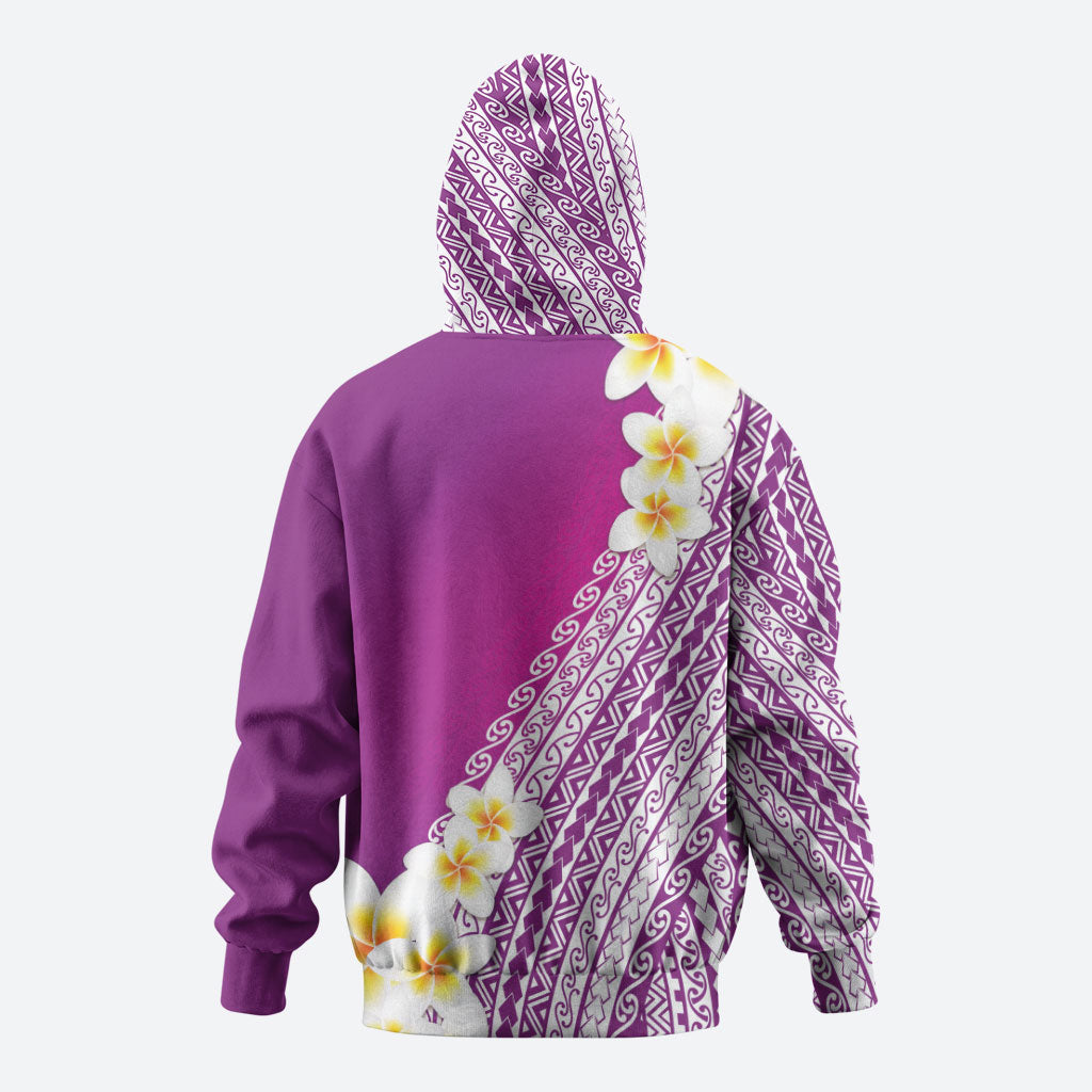 Tahiti Plumeria Tribal Pattern Zip Hoodie Wave Style Purple LT05 - Polynesian Pride