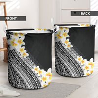 Tahiti Plumeria Tribal Pattern Laundry Basket Wave Style Black LT05 - Polynesian Pride