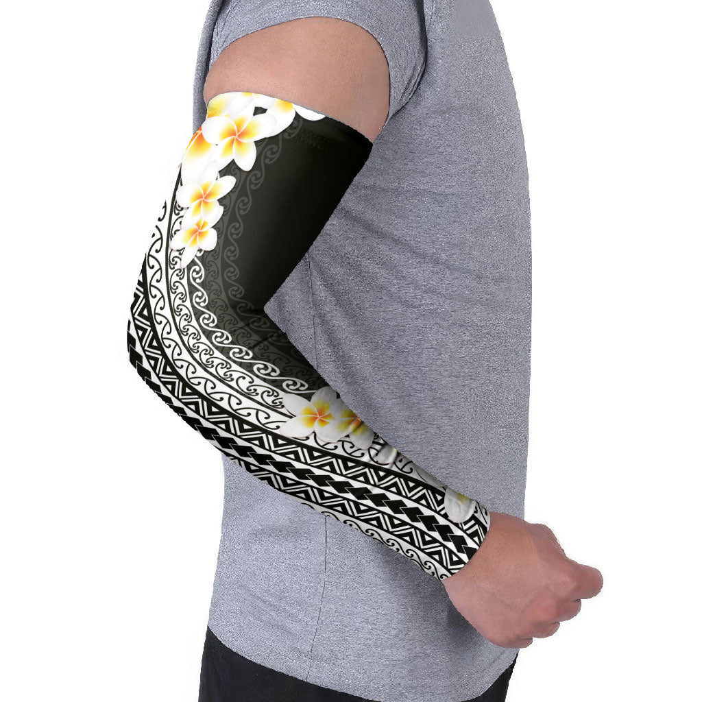 Tahiti Plumeria Tribal Pattern Arm Sleeves Wave Style Black LT05 - Polynesian Pride