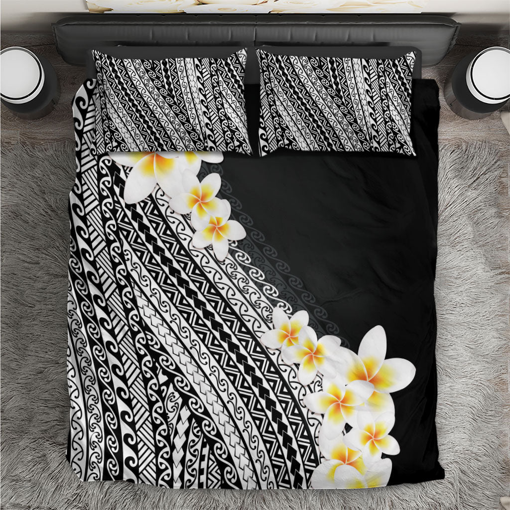 Tahiti Plumeria Tribal Pattern Bedding Set Wave Style Black LT05 Black - Polynesian Pride