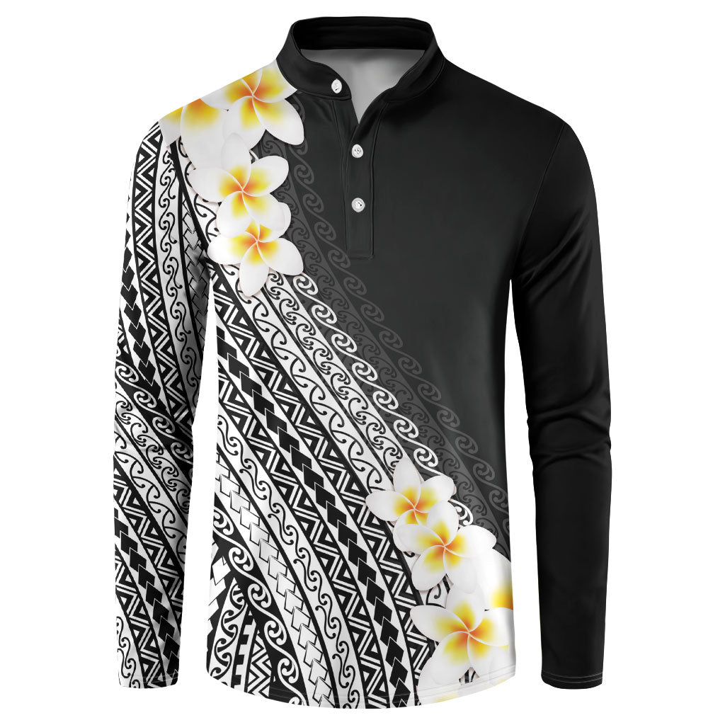 Tahiti Plumeria Tribal Pattern Button Sweatshirt Wave Style Black LT05 Black - Polynesian Pride