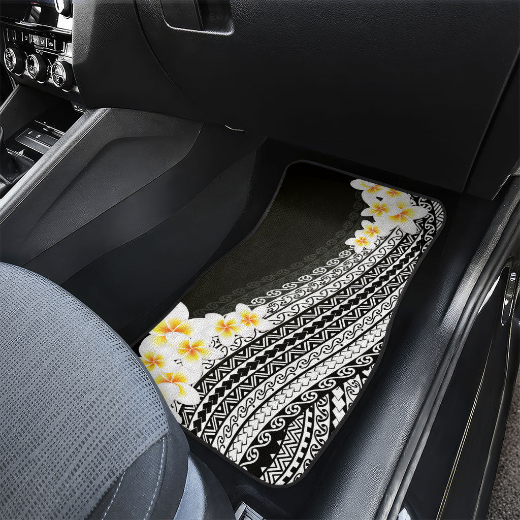 Tahiti Plumeria Tribal Pattern Car Mats Wave Style Black LT05 - Polynesian Pride