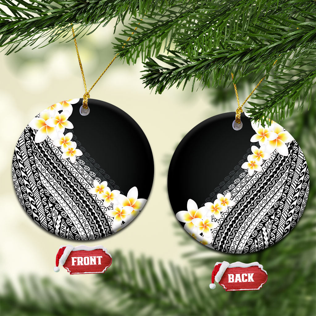 Tahiti Plumeria Tribal Pattern Ceramic Ornament Wave Style Black