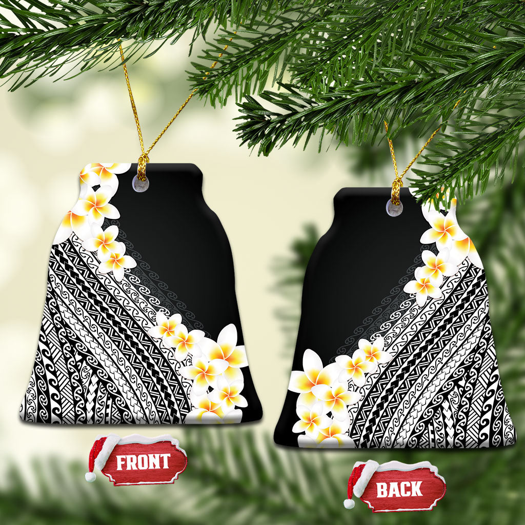 Tahiti Plumeria Tribal Pattern Ceramic Ornament Wave Style Black
