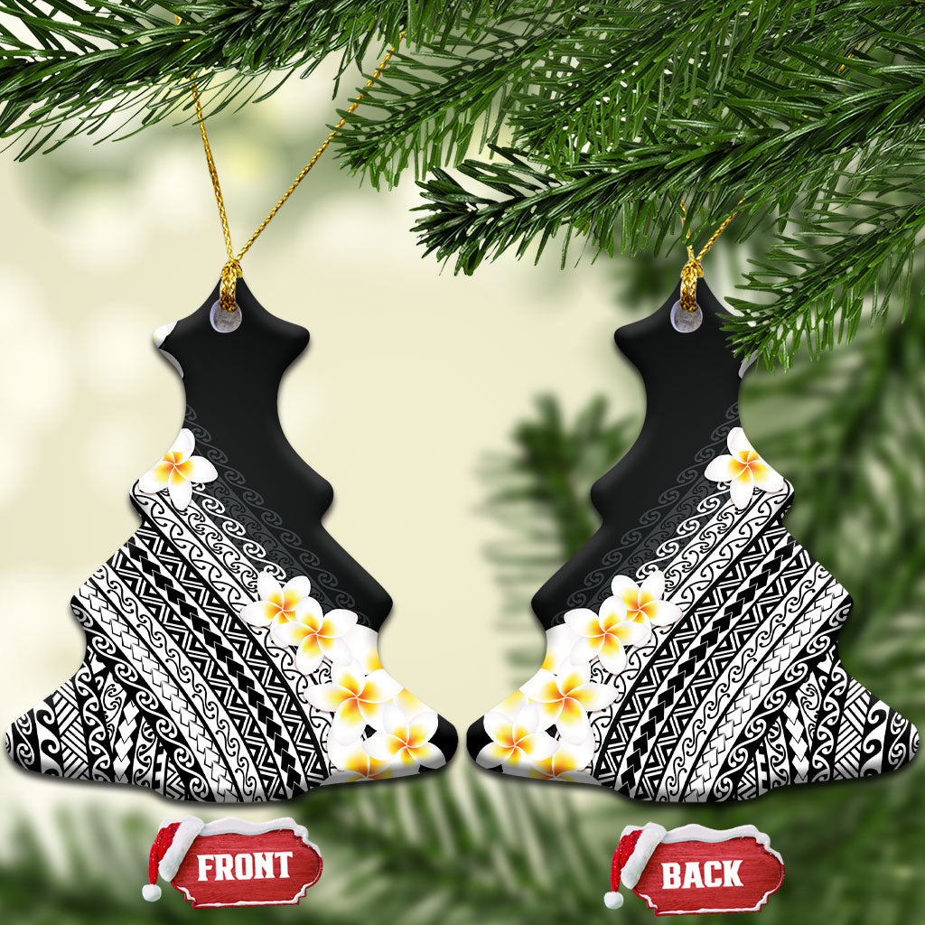 Tahiti Plumeria Tribal Pattern Ceramic Ornament Wave Style Black