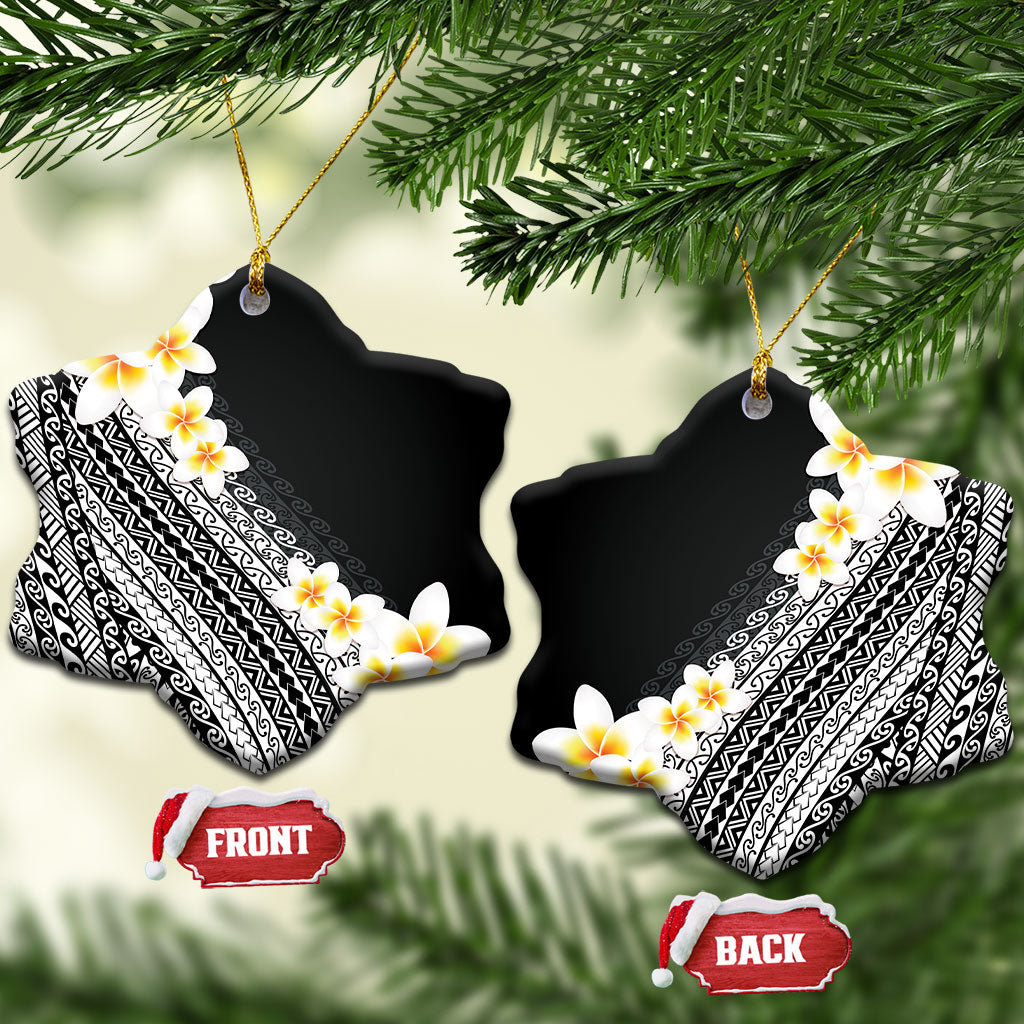 Tahiti Plumeria Tribal Pattern Ceramic Ornament Wave Style Black