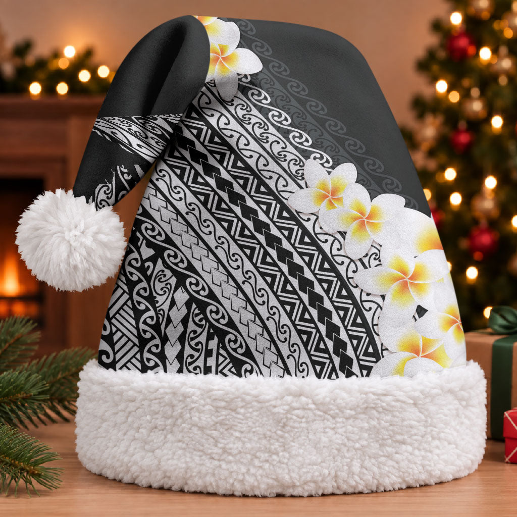 Tahiti Plumeria Tribal Pattern Christmas Santa Hat Wave Style Black