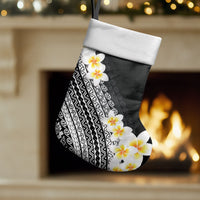 Tahiti Plumeria Tribal Pattern Christmas Stocking Wave Style Black