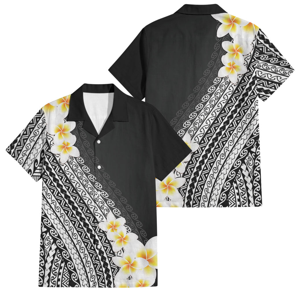 Tahiti Plumeria Tribal Pattern Family Matching Mermaid Dress and Hawaiian Shirt Wave Style Black LT05 Dad's Shirt - Short Sleeve Black - Polynesian Pride