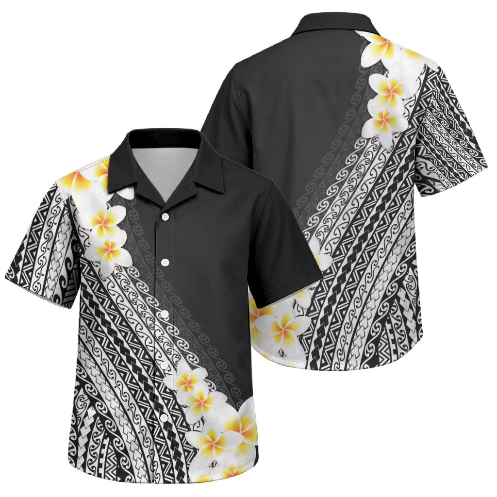 Tahiti Plumeria Tribal Pattern Family Matching Short Sleeve Bodycon Dress and Hawaiian Shirt Wave Style Black LT05 Son's Shirt Black - Polynesian Pride