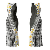 Tahiti Plumeria Tribal Pattern Family Matching Tank Maxi Dress and Hawaiian Shirt Wave Style Black LT05 Mom's Dress Black - Polynesian Pride