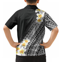 Tahiti Plumeria Tribal Pattern Kid Hawaiian Shirt Wave Style Black LT05 - Polynesian Pride