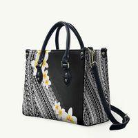 Tahiti Plumeria Tribal Pattern Leather Bag Wave Style Black LT05 Black - Polynesian Pride