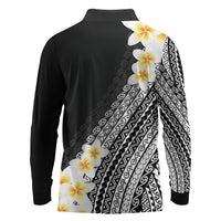 Tahiti Plumeria Tribal Pattern Long Sleeve Polo Shirt Wave Style Black LT05 - Polynesian Pride