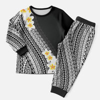 Tahiti Plumeria Tribal Pattern Christmas Pajama Set Wave Style Black