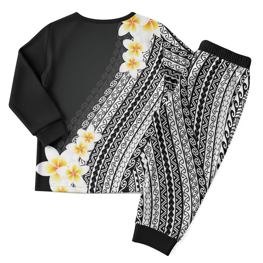 Tahiti Plumeria Tribal Pattern Christmas Pajama Set Wave Style Black