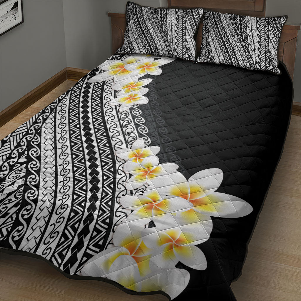 Tahiti Plumeria Tribal Pattern Quilt Bed Set Wave Style Black LT05 - Polynesian Pride