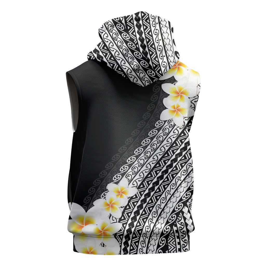 Tahiti Plumeria Tribal Pattern Sleeveless Zip Hoodie Wave Style Black LT05 - Polynesian Pride