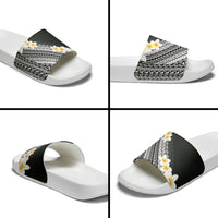 Tahiti Plumeria Tribal Pattern Slide Sandals Wave Style Black LT05 - Polynesian Pride