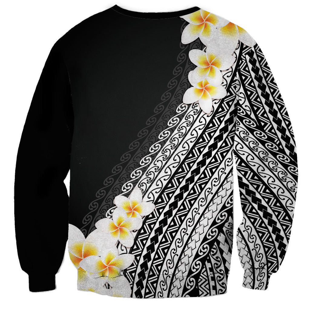 Tahiti Plumeria Tribal Pattern Sweatshirt Wave Style Black LT05 - Polynesian Pride