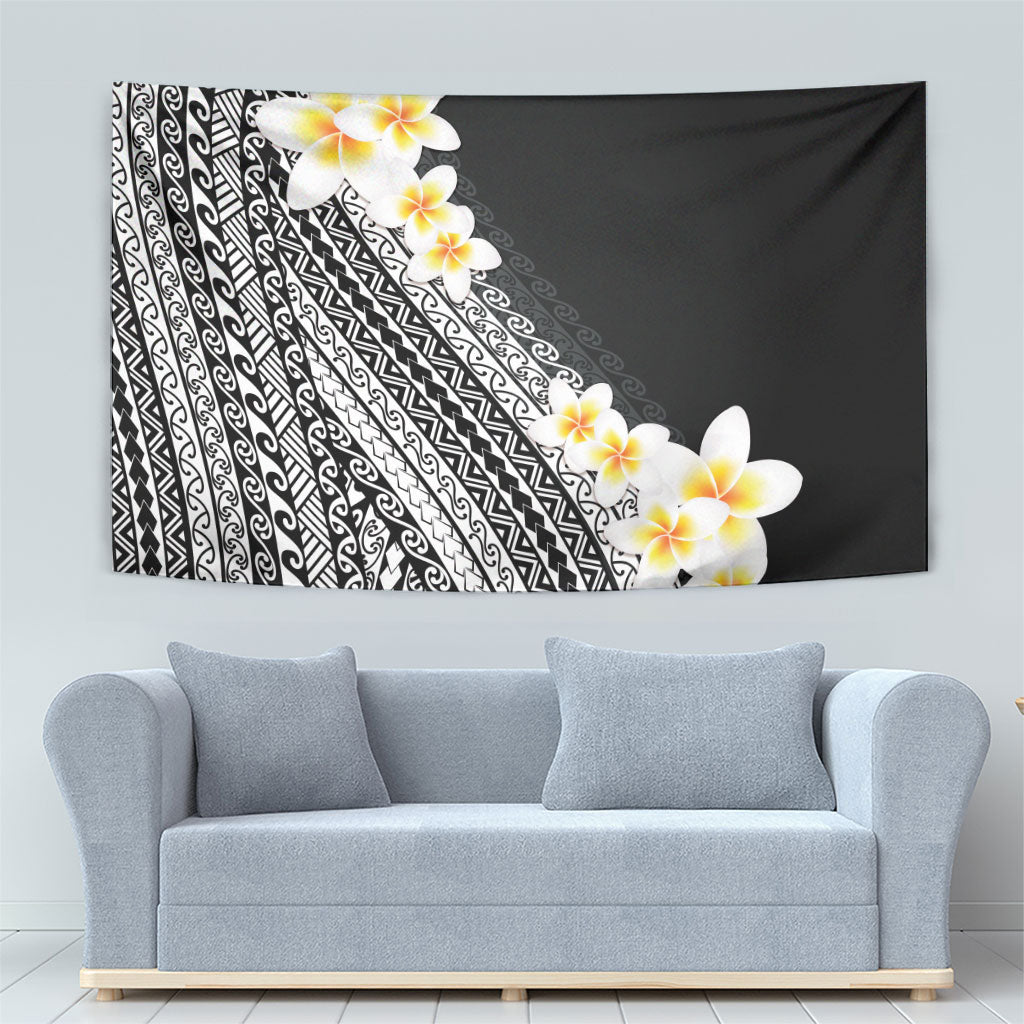 Tahiti Plumeria Tribal Pattern Tapestry Wave Style Black LT05 - Polynesian Pride