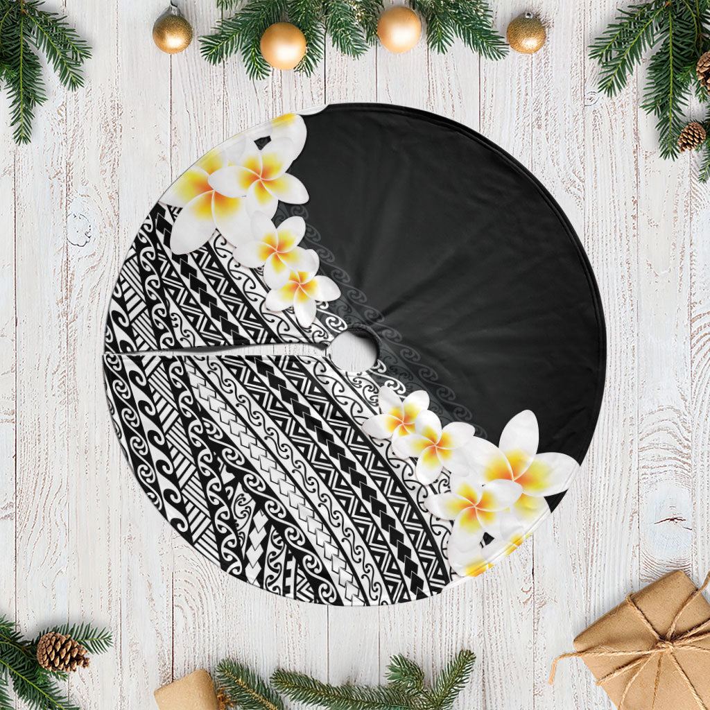 Tahiti Plumeria Tribal Pattern Tree Skirt Wave Style Black
