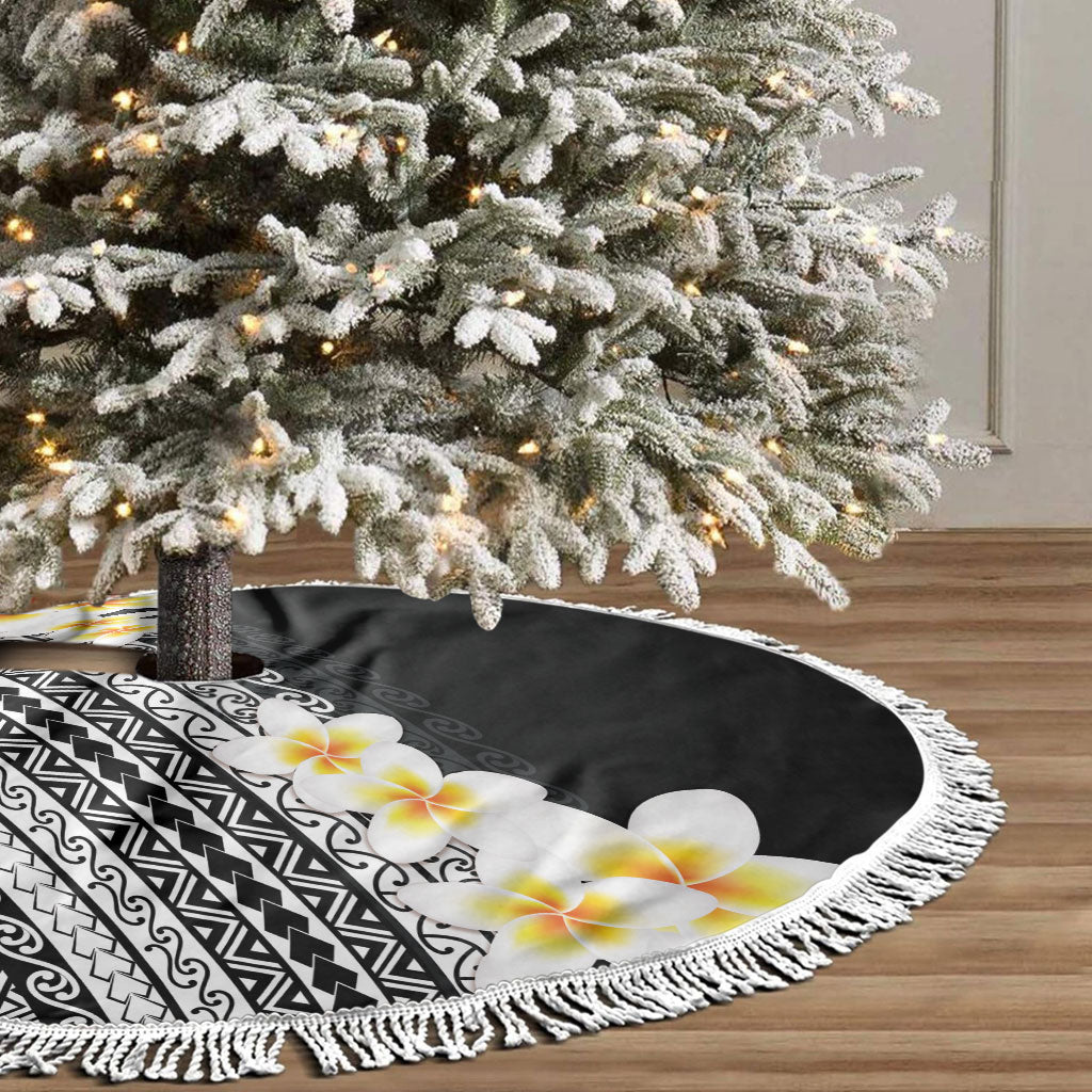 Tahiti Plumeria Tribal Pattern Tree Skirt Wave Style Black