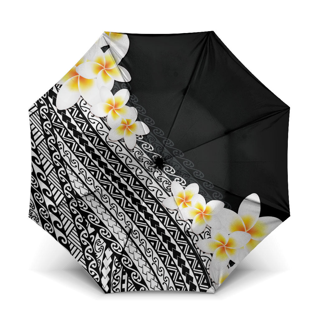 Tahiti Plumeria Tribal Pattern Umbrella Wave Style Black LT05 One Size Folded 11.42 inch Opened Diameter 37.4 inch Black - Polynesian Pride