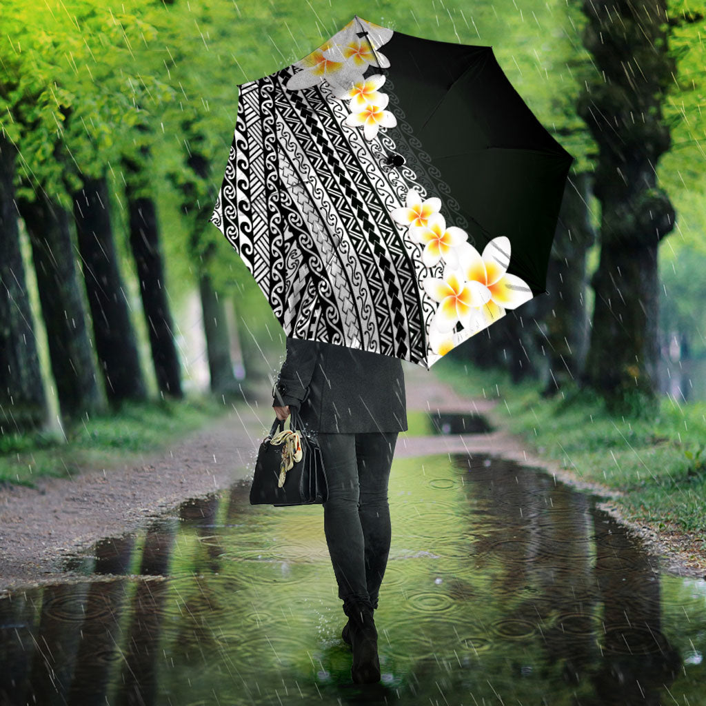 Tahiti Plumeria Tribal Pattern Umbrella Wave Style Black LT05 - Polynesian Pride