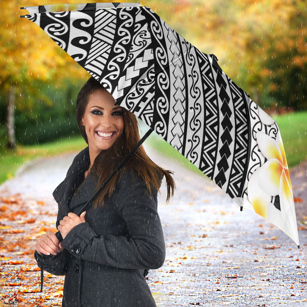 Tahiti Plumeria Tribal Pattern Umbrella Wave Style Black LT05 - Polynesian Pride