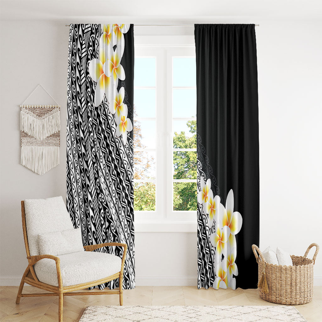 Tahiti Plumeria Tribal Pattern Window Curtain Wave Style Black LT05 - Polynesian Pride