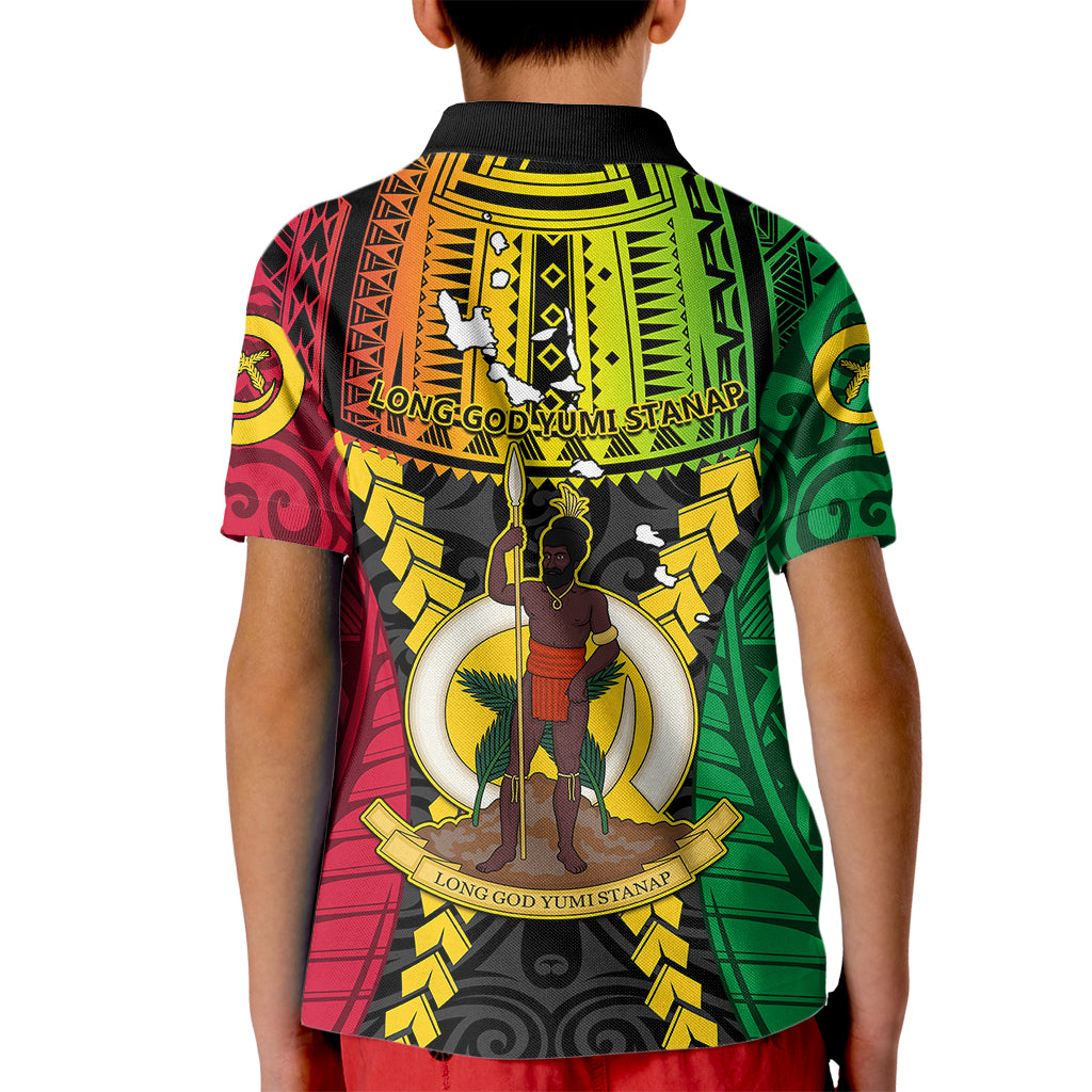 Vanuatu Kid Polo Shirt Vanuatuan Coat Of Arms Mix Pig Tusk Poynesian Pattern LT05 - Polynesian Pride