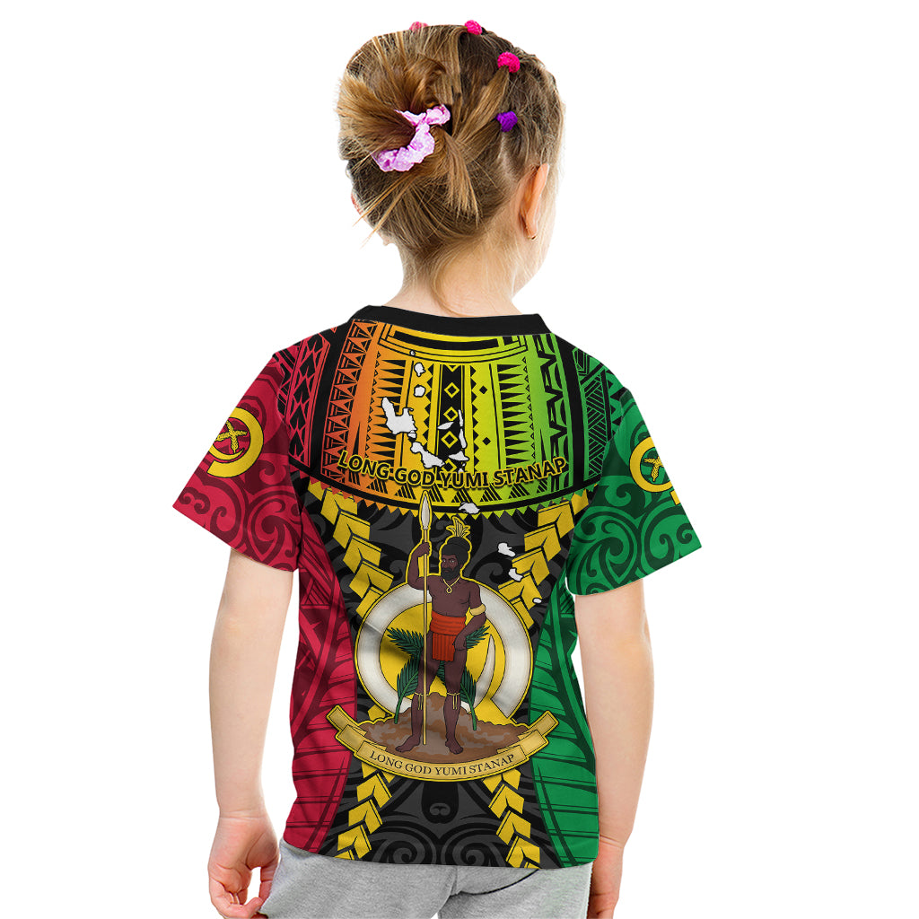 Vanuatu Kid T Shirt Vanuatuan Coat Of Arms Mix Pig Tusk Poynesian Pattern LT05 - Polynesian Pride