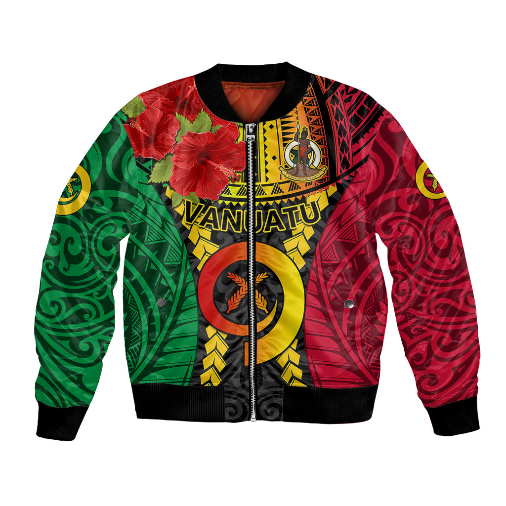 Personalized Vanuatu Bomber Jacket Vanuatuan Coat Of Arms Mix Pig Tusk Poynesian Pattern LT05 Unisex Reggae - Polynesian Pride