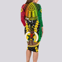 Personalized Vanuatu Long Sleeve Bodycon Dress Vanuatuan Coat Of Arms Mix Pig Tusk Poynesian Pattern LT05 - Polynesian Pride
